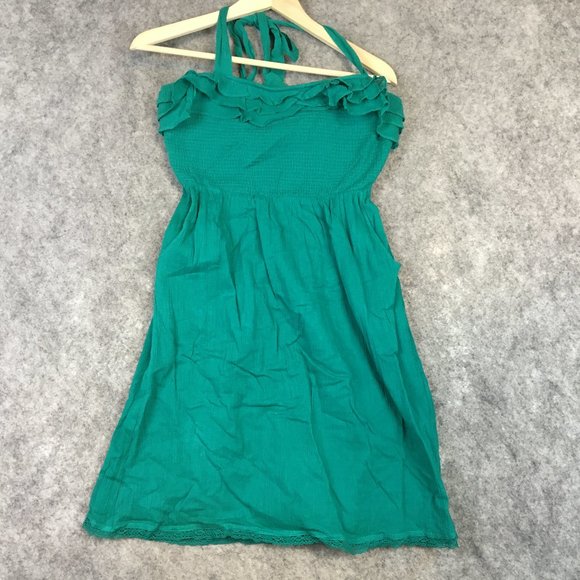 Anthropologie Maeve Dress S 4 6 Green Halter Lined Gauze Cotton Smocked Pockets - Picture 1 of 16